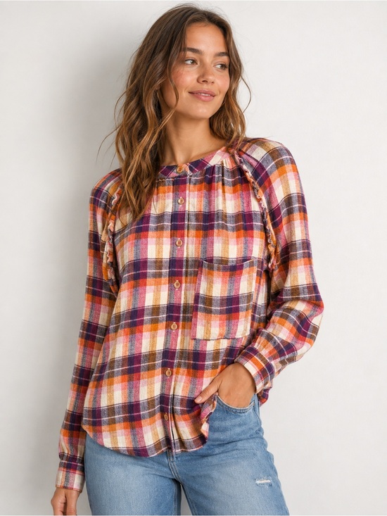 Pilcro Tops - Pilcro Plaid Ruffle Button Front Blouse Small Boho Cottagecore Fall‎ Top